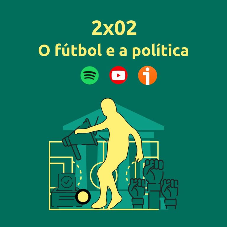 Figura de un futbolista sobre el fondo de un parlamento y el título "O fútbol e a política", correspondiente al segundo episodio de la segunda temporada de Carretando